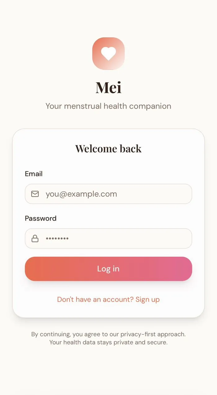 MEI menstrual health app showing cycle tracking screen