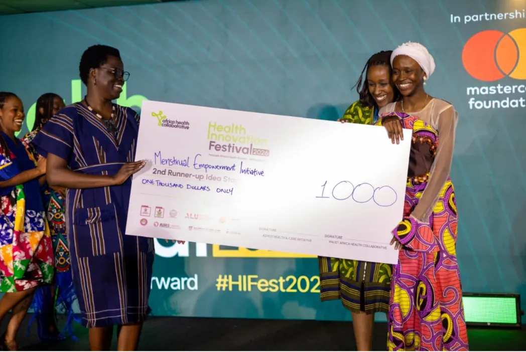 MEI receiving the 2nd runner-up cheque at the Health Innovation Festival 2026